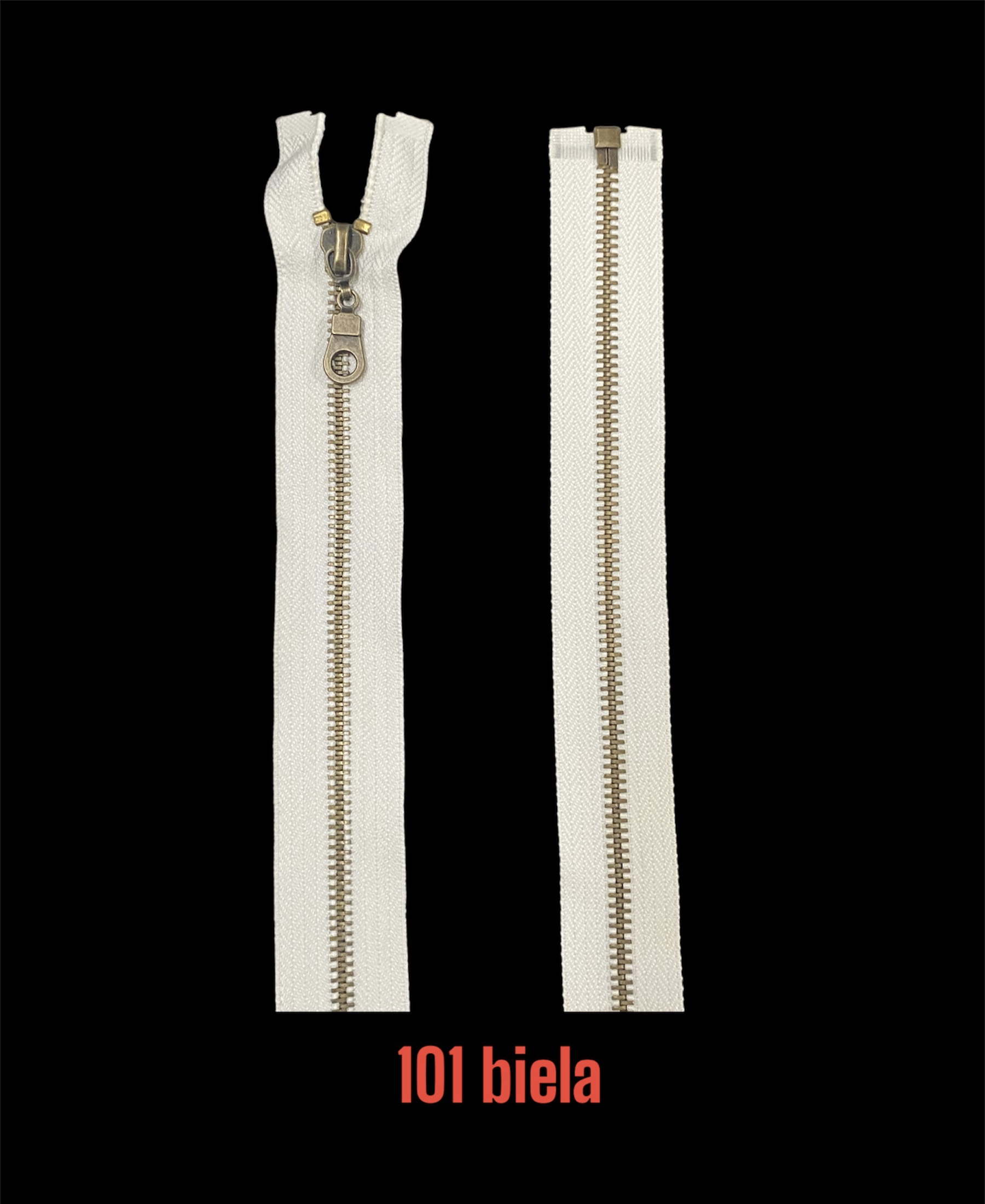 Zips kovový No.5 staromosadzný 6mm, 60cm, biela